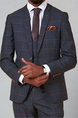 Marc Darcy JENSON - Marine Navy Check Suit With Double Breasted Waistcoat