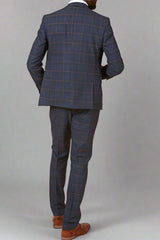 Marc Darcy JENSON - Marine Navy Check Suit With Double Breasted Waistcoat