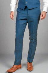 Marc Darcy DION - Blue Tweed Check Trousers