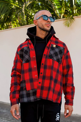 Sinners Attire Split Check Flannel Shirt - Black/Red