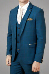 Marc Darcy DION - Blue Tweed Check Three Piece Suit