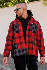 Sinners Attire Split Check Flannel Shirt - Black/Red