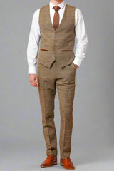 Marc Darcy TED - Tan Tweed Check Waistcoat