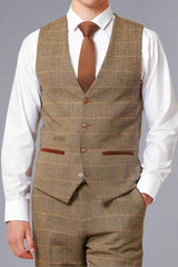 Marc Darcy TED - Tan Tweed Check Waistcoat