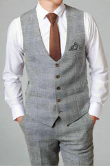 Marc Darcy KRIS - Silver Grey Tweed Waistcoat