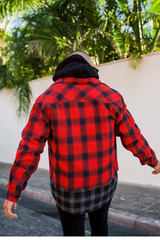 Sinners Attire Split Check Flannel Shirt - Black/Red