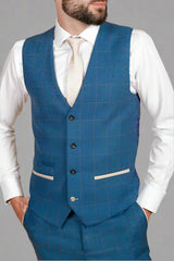 Marc Darcy DION - Blue Tweed Check Waistcoat