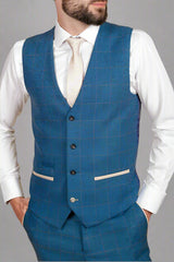 Marc Darcy DION - Blue Tweed Check Three Piece Suit