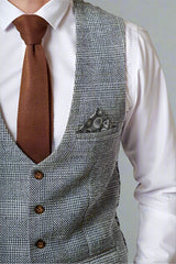 Marc Darcy KRIS - Silver Grey Tweed Waistcoat