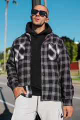 Sinners Attire Split Check Flannel Shirt - Black/White