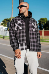 Sinners Attire Split Check Flannel Shirt - Black/White