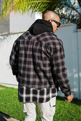 Sinners Attire Split Check Flannel Shirt - Black/White