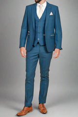 Marc Darcy DION - Blue Tweed Check Three Piece Suit