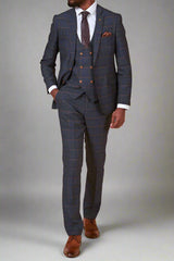 Marc Darcy JENSON - Marine Navy Check Suit With Double Breasted Waistcoat